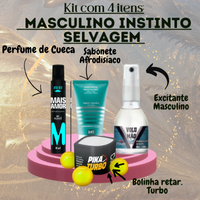 Kit Masculino Instinto Selvagem- (Sabonete afrodisiaco, perfume , excitante e bolinha)