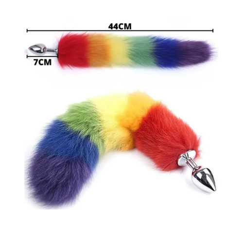Plug Anal Em Metal Com Cauda Colorida + Lubrificante - Imagem 2