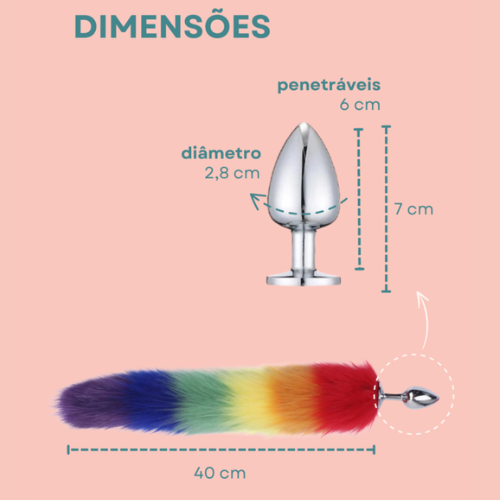 Plug Anal Em Metal Com Cauda Colorida + Lubrificante - Imagem 3