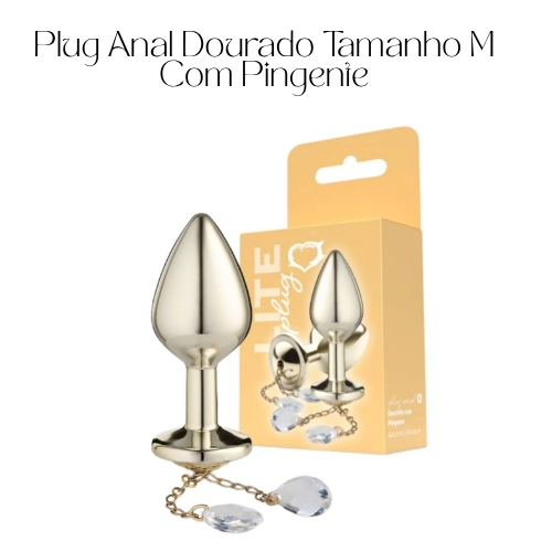 Plug Anal Dourado Tamanho M Com Pingente